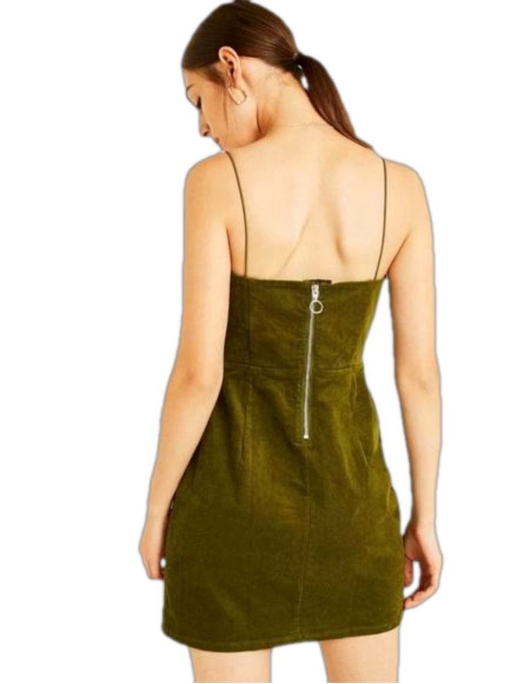 Urban Outfitters UO Colette Corduroy Mini Dress Olive Green Spaghetti Strap US 6 - Picture 3 of 13